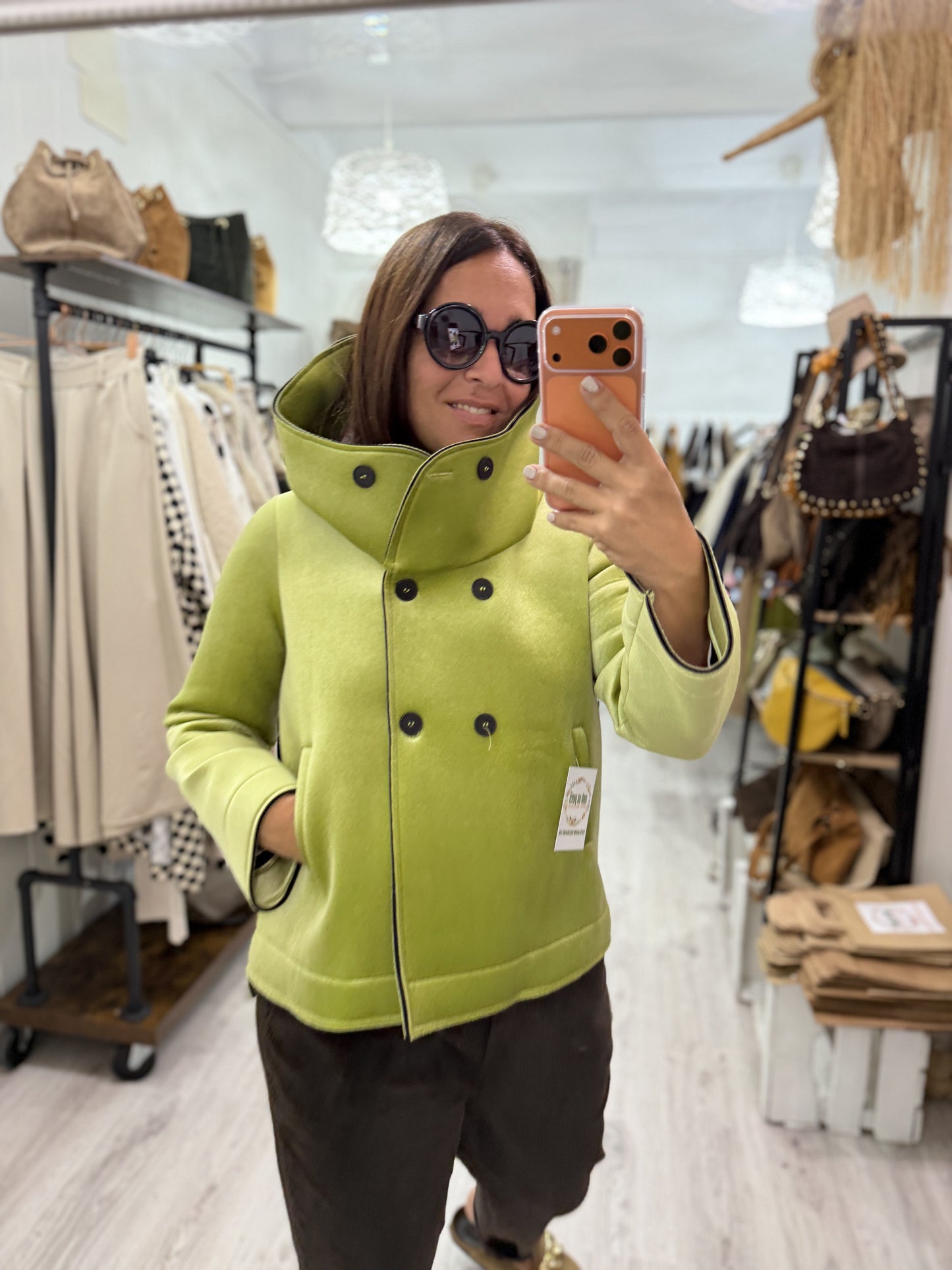 Abrigo Neopreno terciopelo pistacho