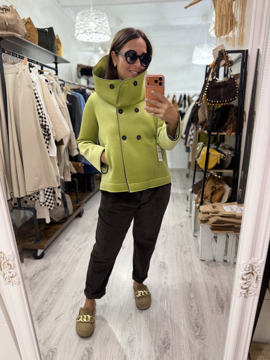 Abrigo Neopreno terciopelo pistacho