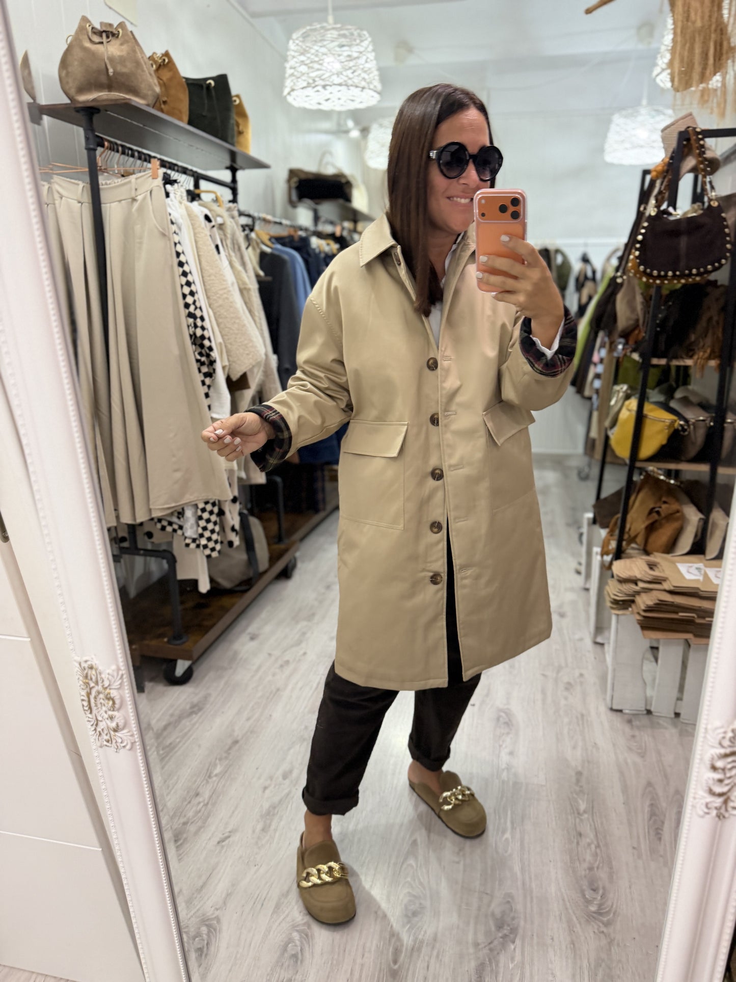 Gabardina British interior acolchado beige