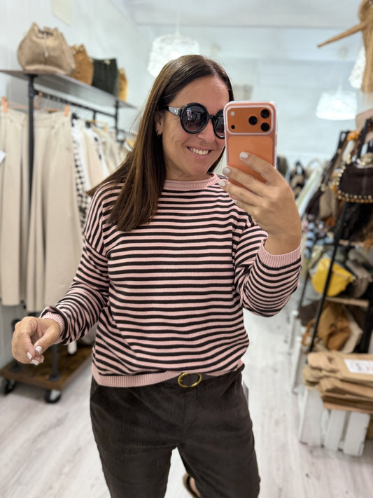 Jersei Biarritz rosa y chocolate