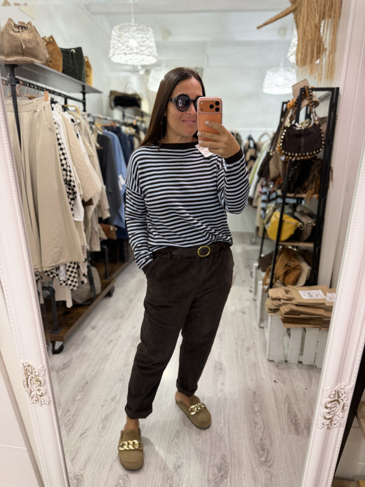 Jersei Biarritz celeste y chocolate