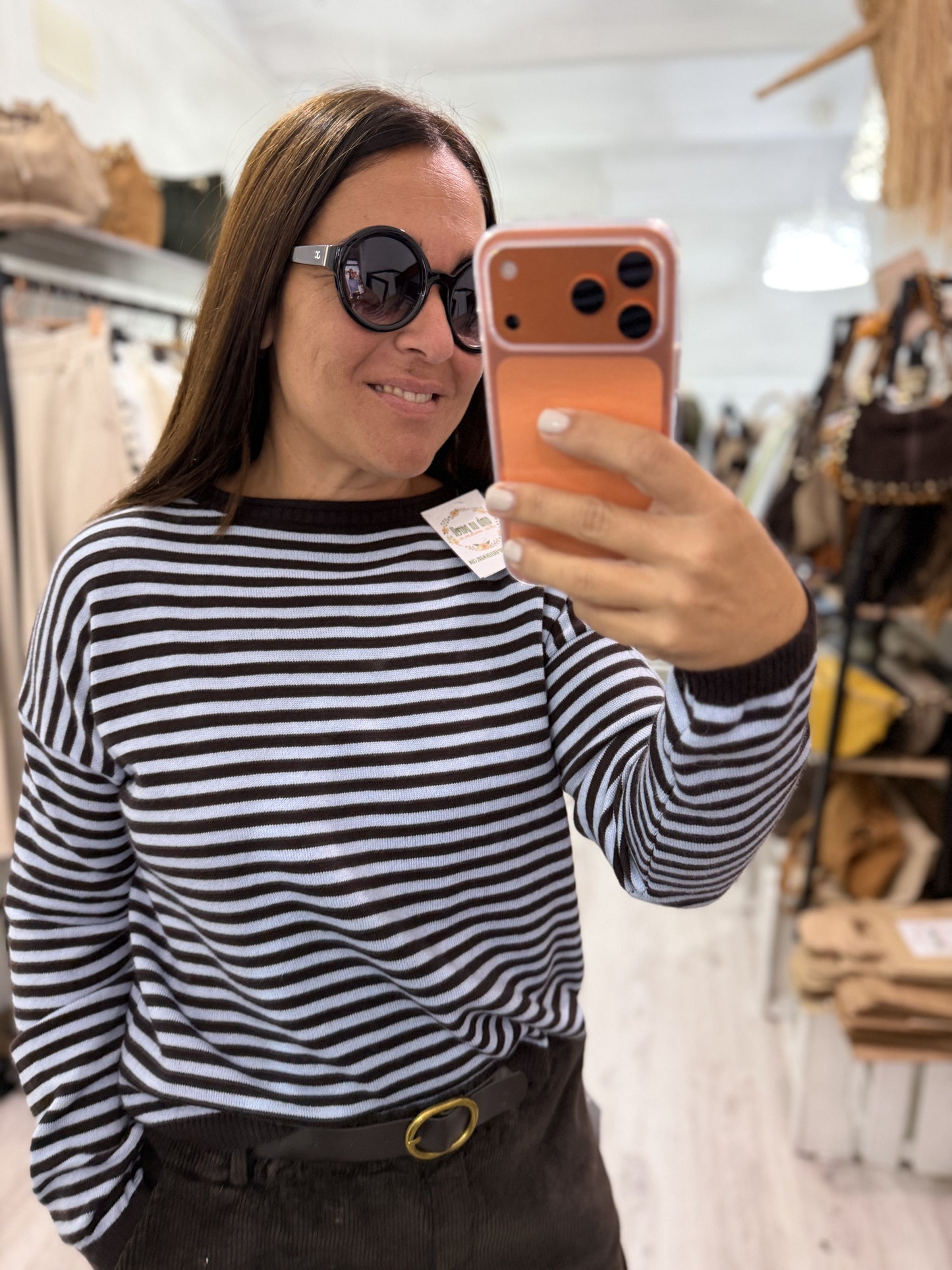 Jersei Biarritz celeste y chocolate