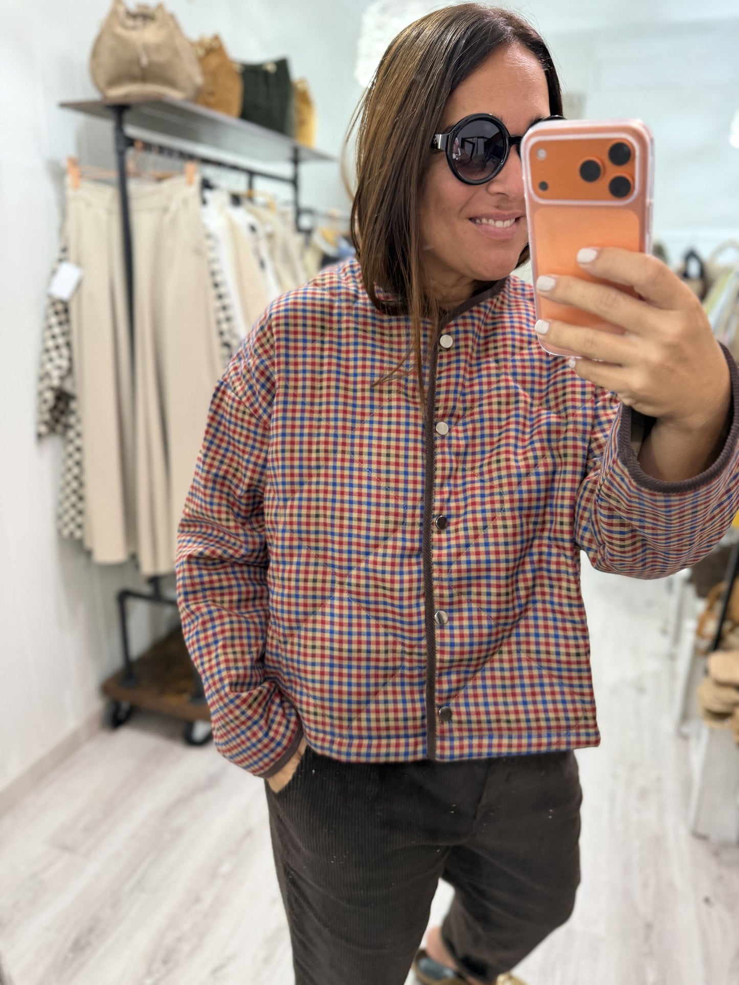 Chaqueta acolchada British azul y burdeos