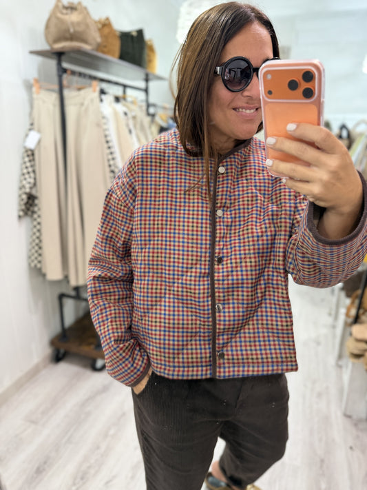 Chaqueta acolchada British azul y burdeos