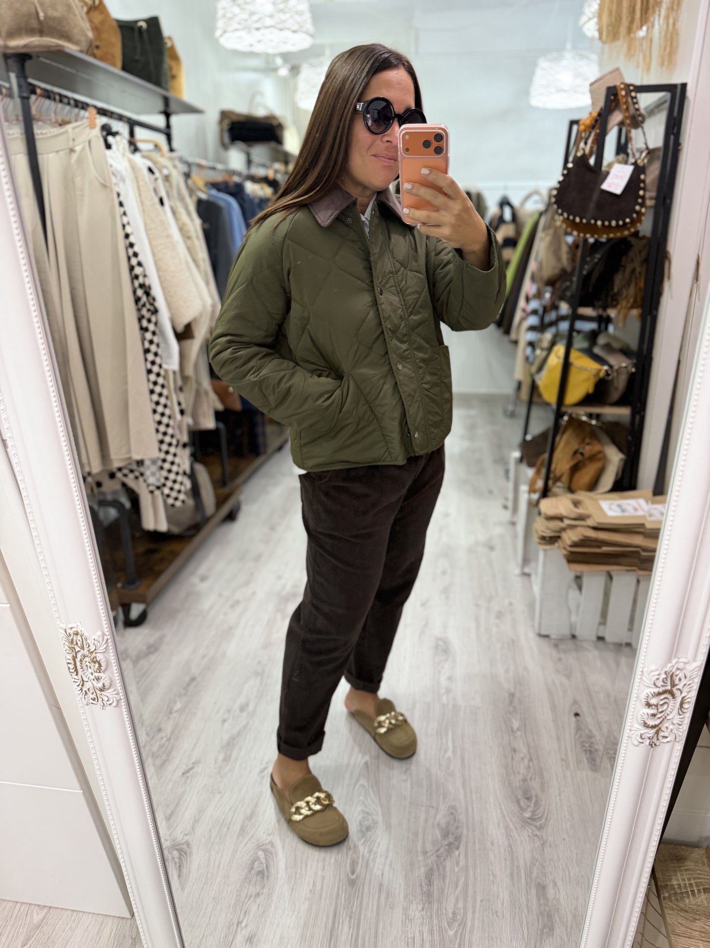 Chaqueta Acolchada cuello pana kaki