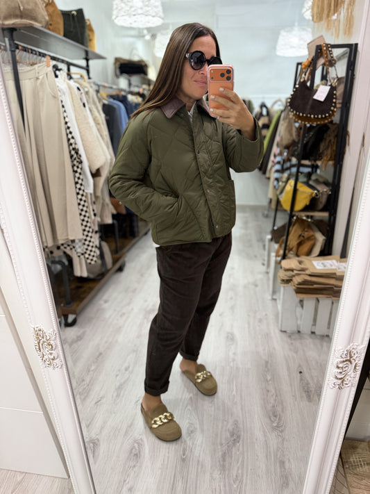 Chaqueta Acolchada cuello pana kaki