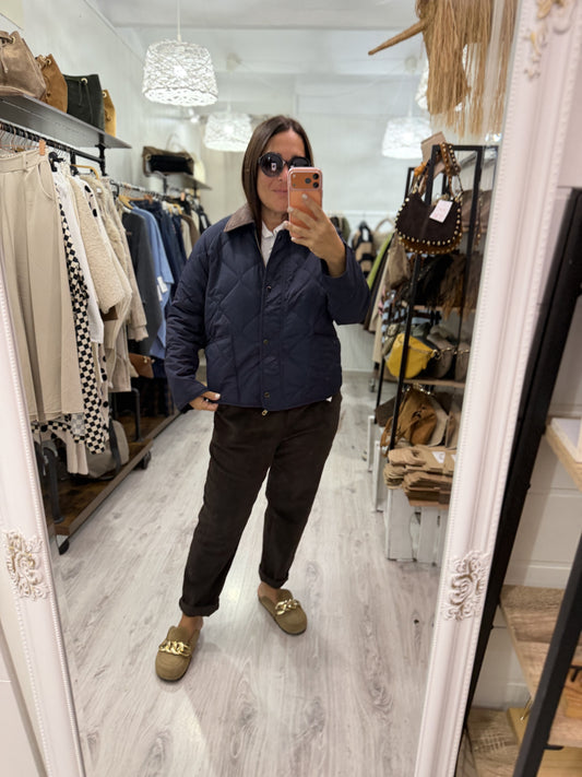 Chaqueta Acolchada cuello pana marino