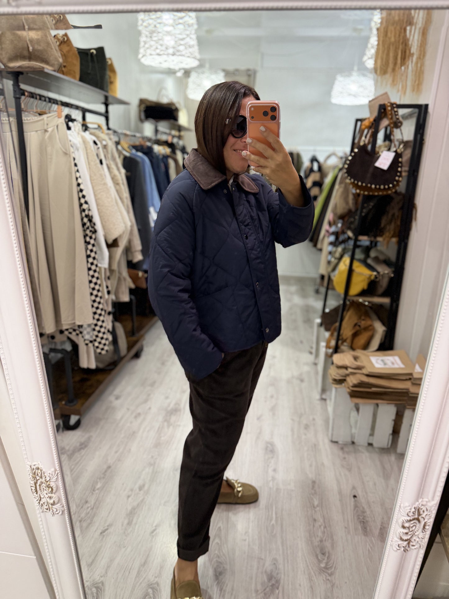 Chaqueta Acolchada cuello pana marino