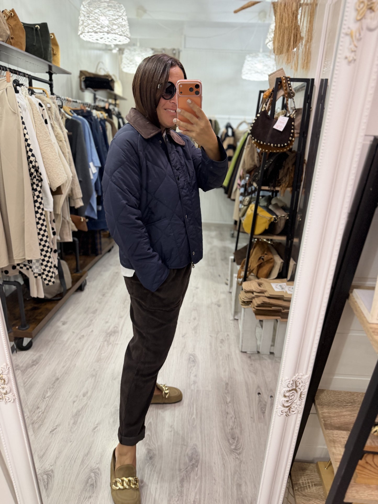 Chaqueta Acolchada cuello pana marino