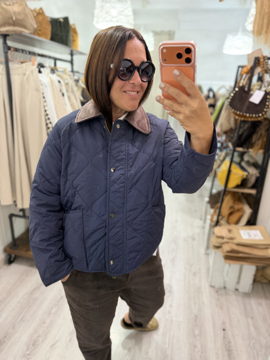 Chaqueta Acolchada cuello pana marino