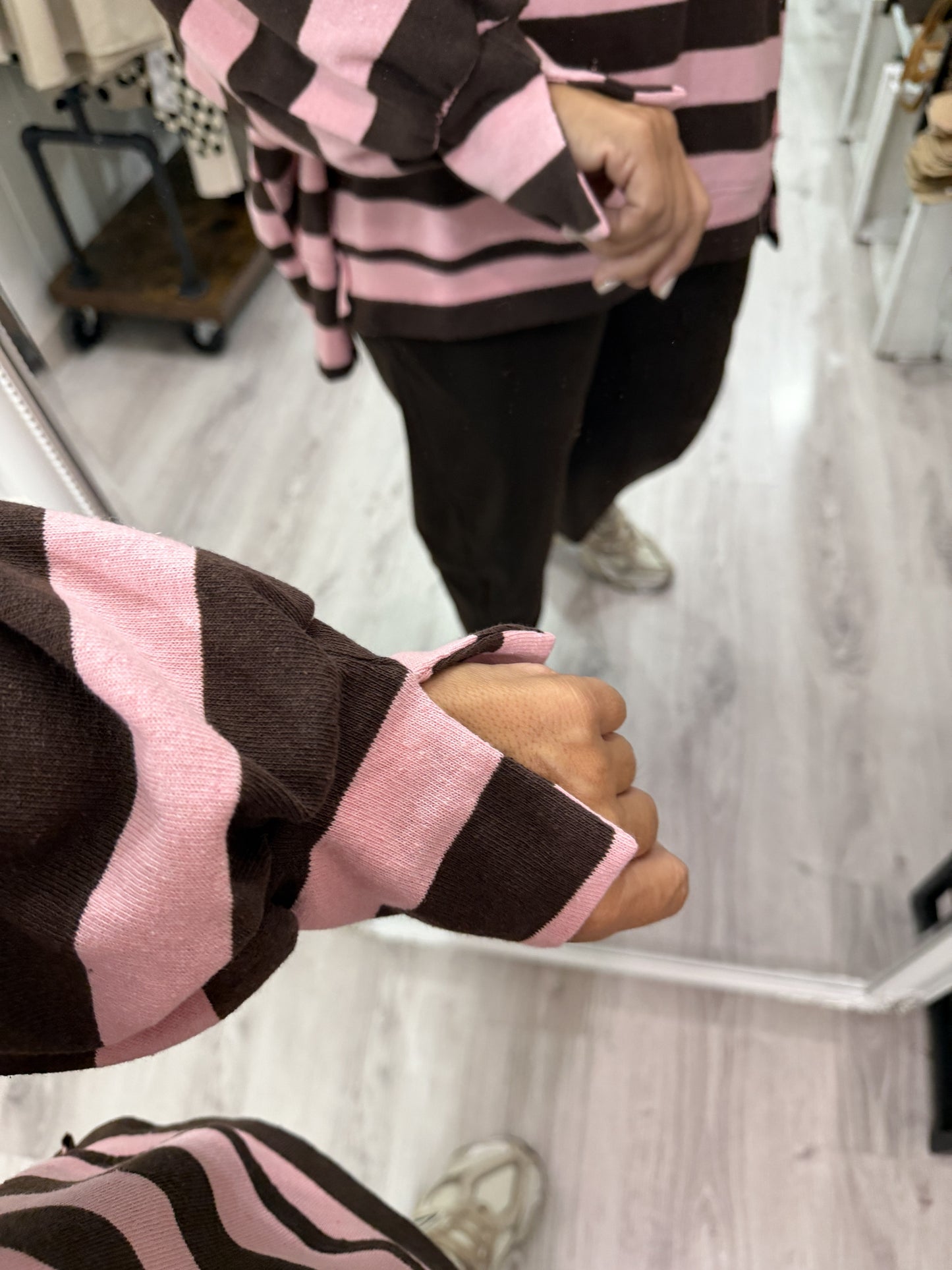 Sudadera Rugby oversize rosa y chocolate