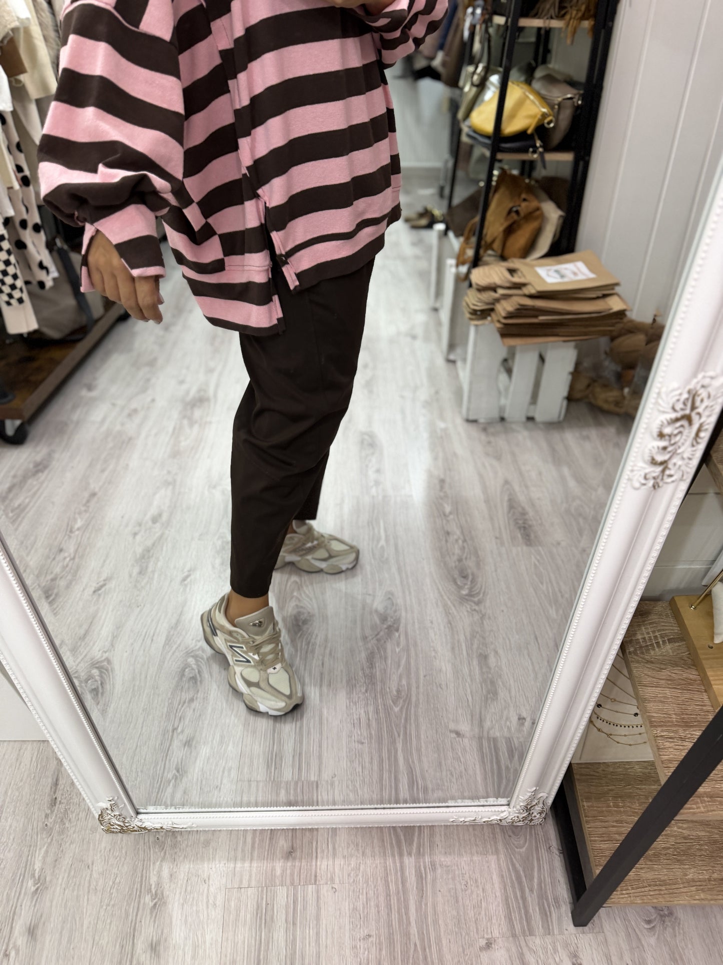 Sudadera Rugby oversize rosa y chocolate