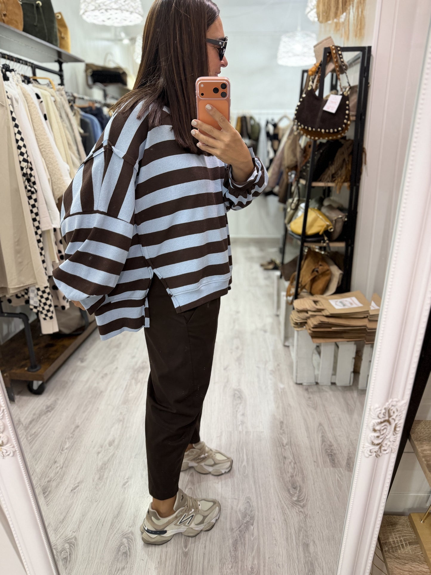 Sudadera Rugby oversize celeste y chocolate