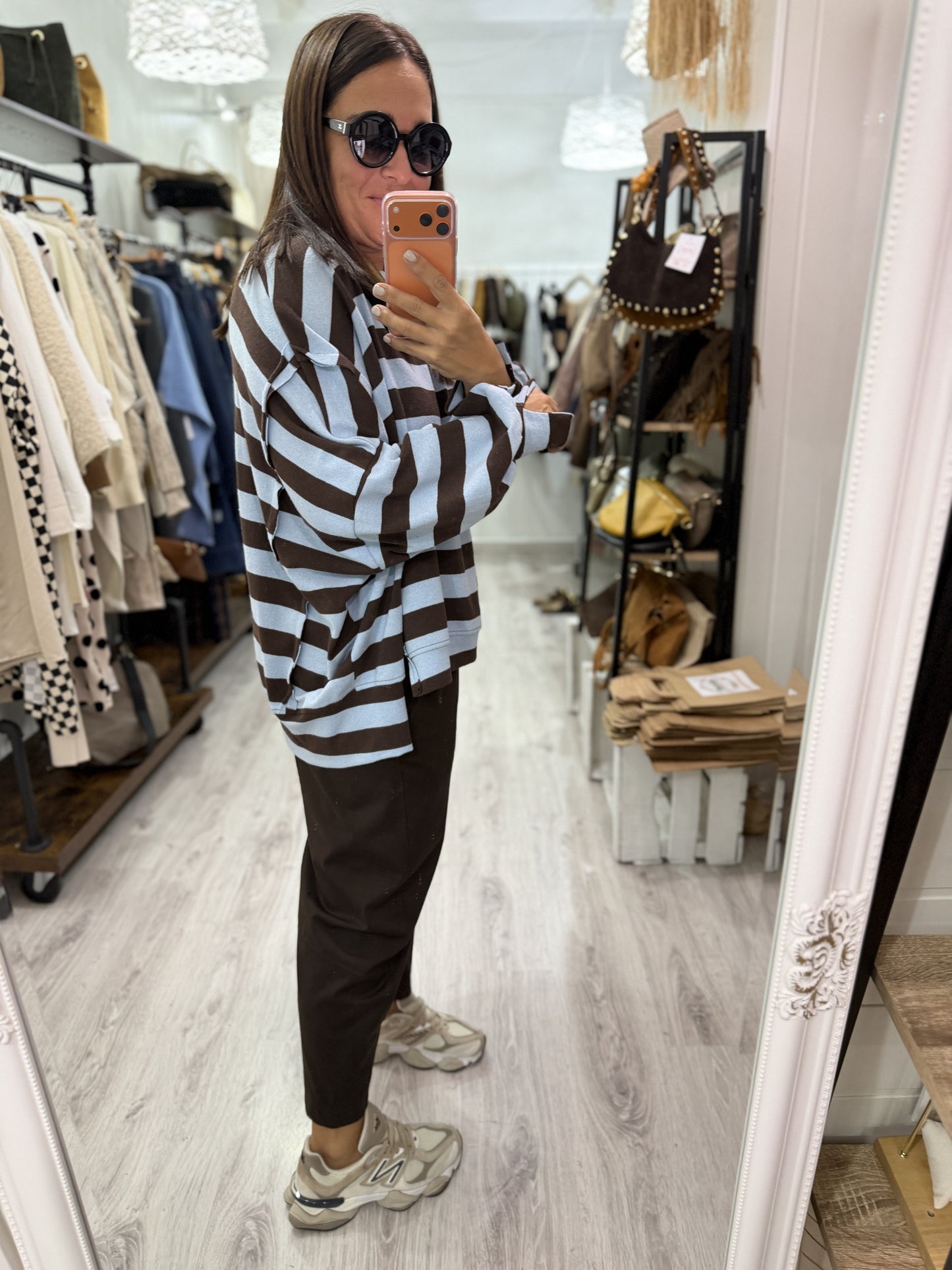 Sudadera Rugby oversize celeste y chocolate