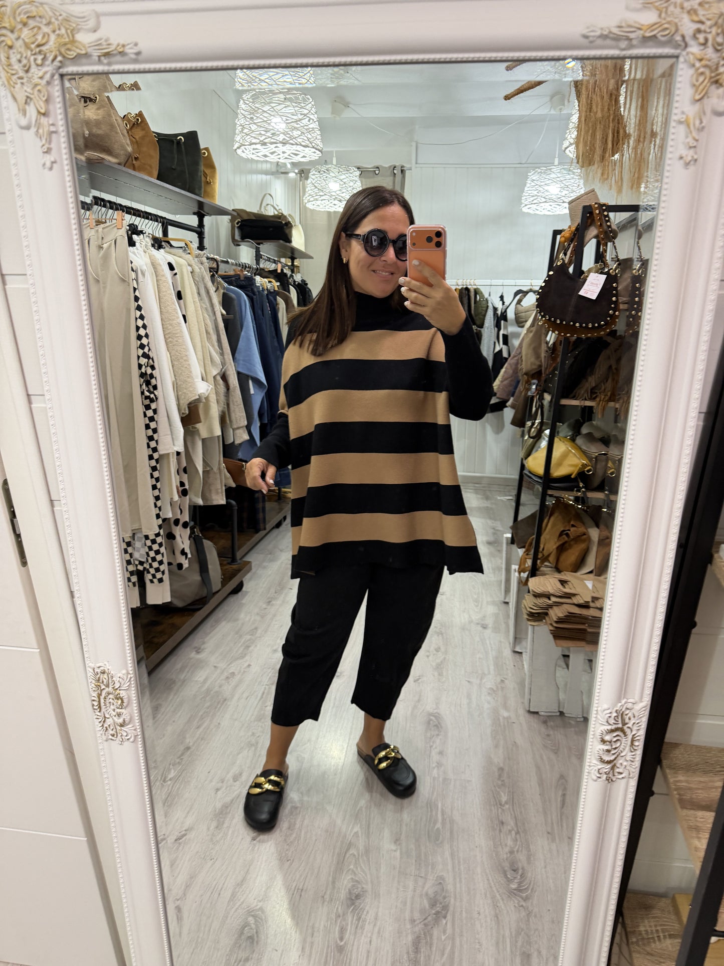 Jersei Rayas oversize camel