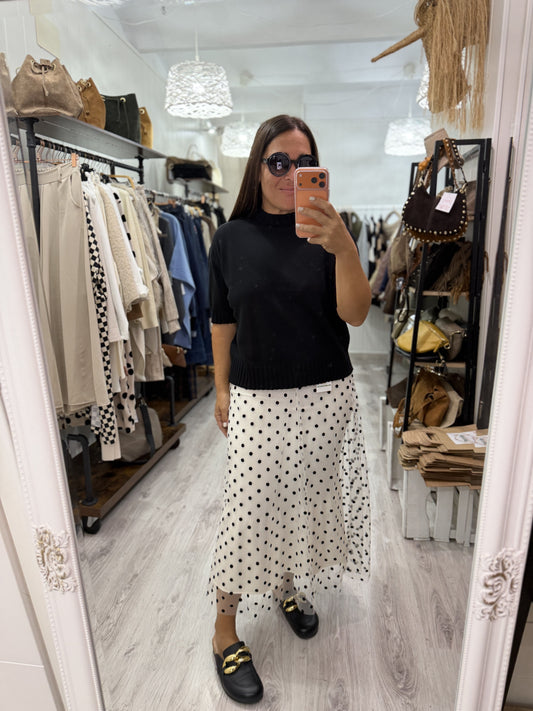 Falda Topos punto y tul beige