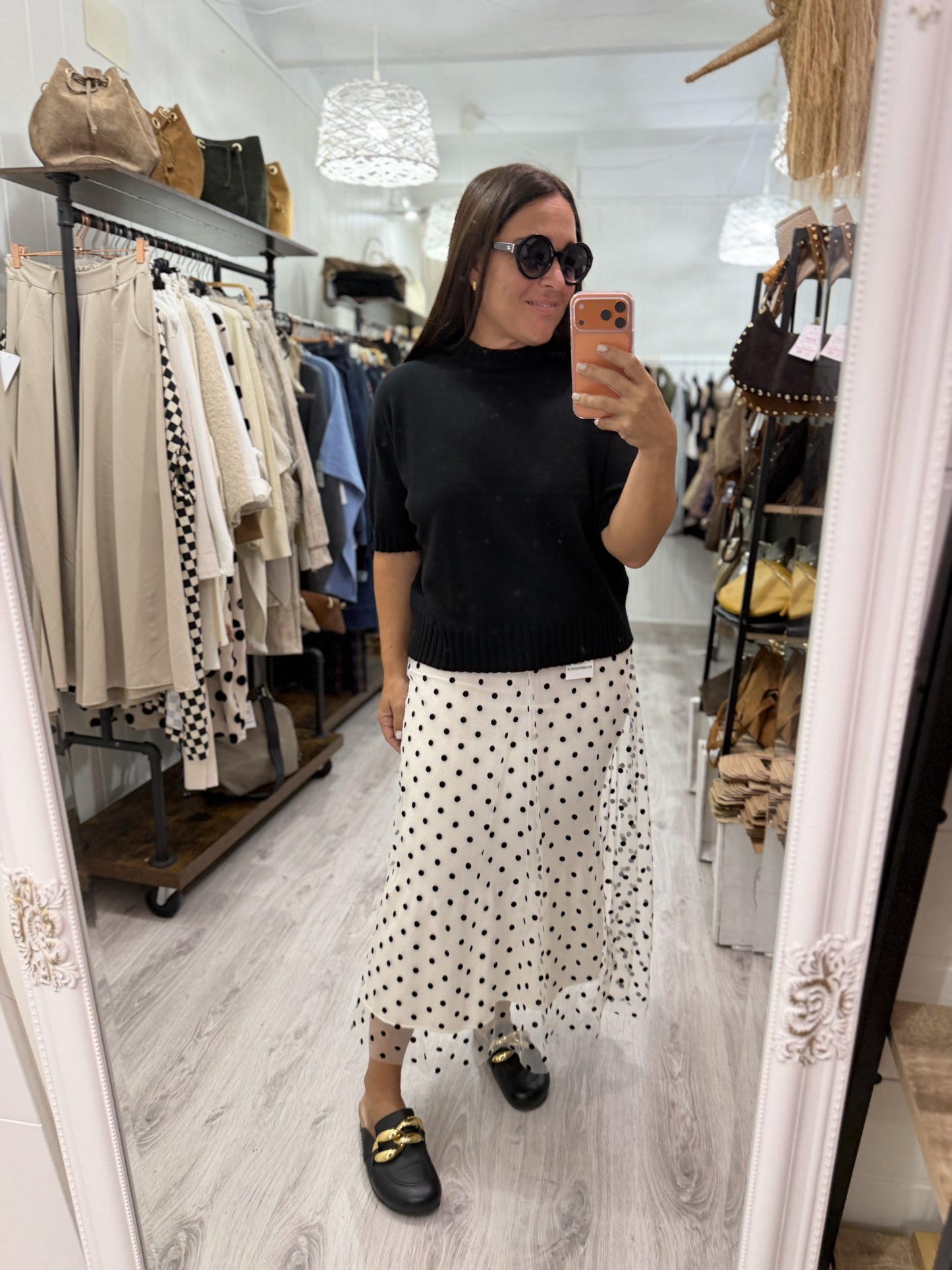 Falda Topos punto y tul beige