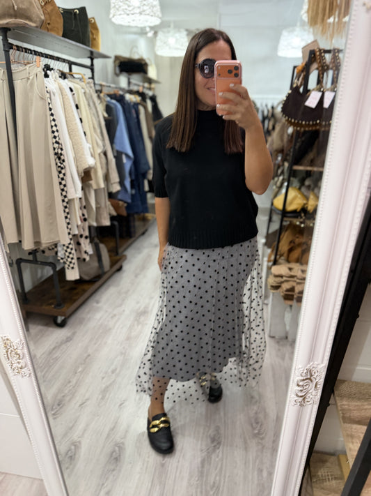 Falda Topos punto y tul gris