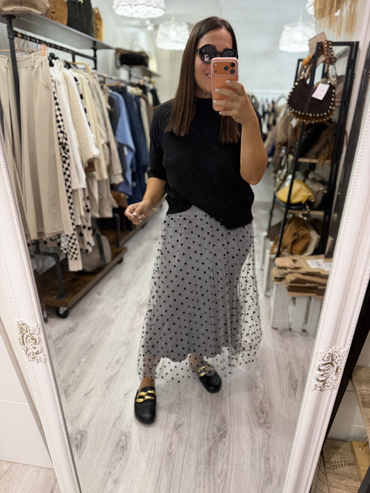 Falda Topos punto y tul gris