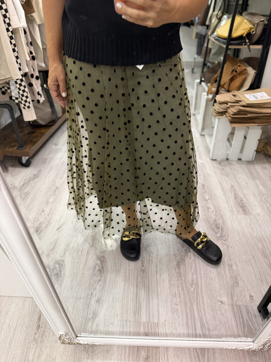 Falda Topos punto y tul kaki