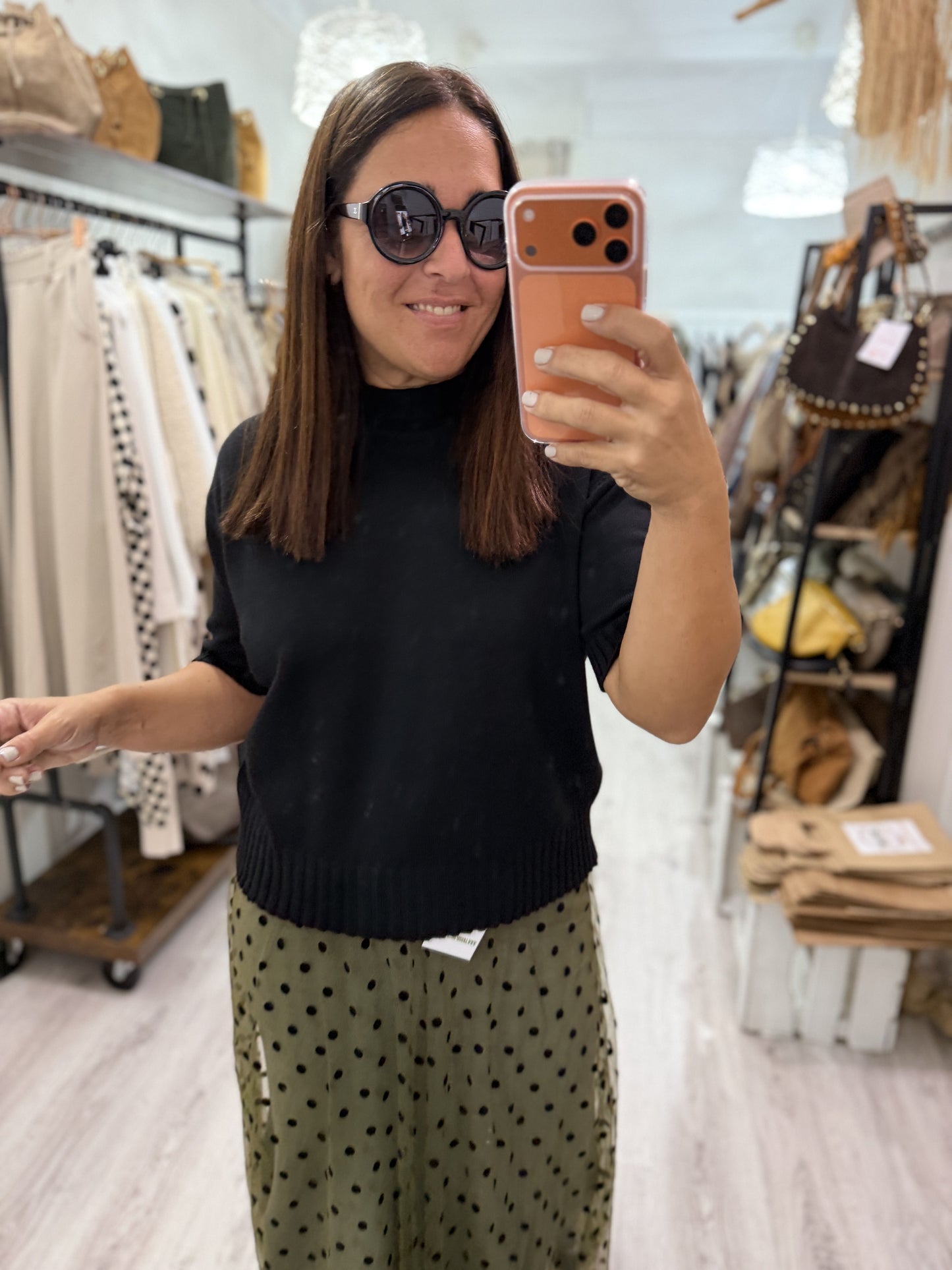 Falda Topos punto y tul kaki