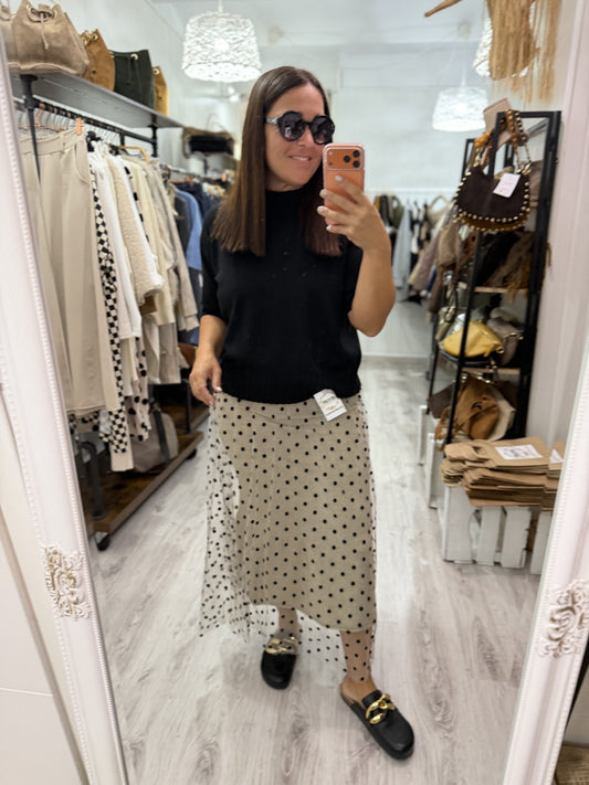 Falda Topos punto y tul taupe