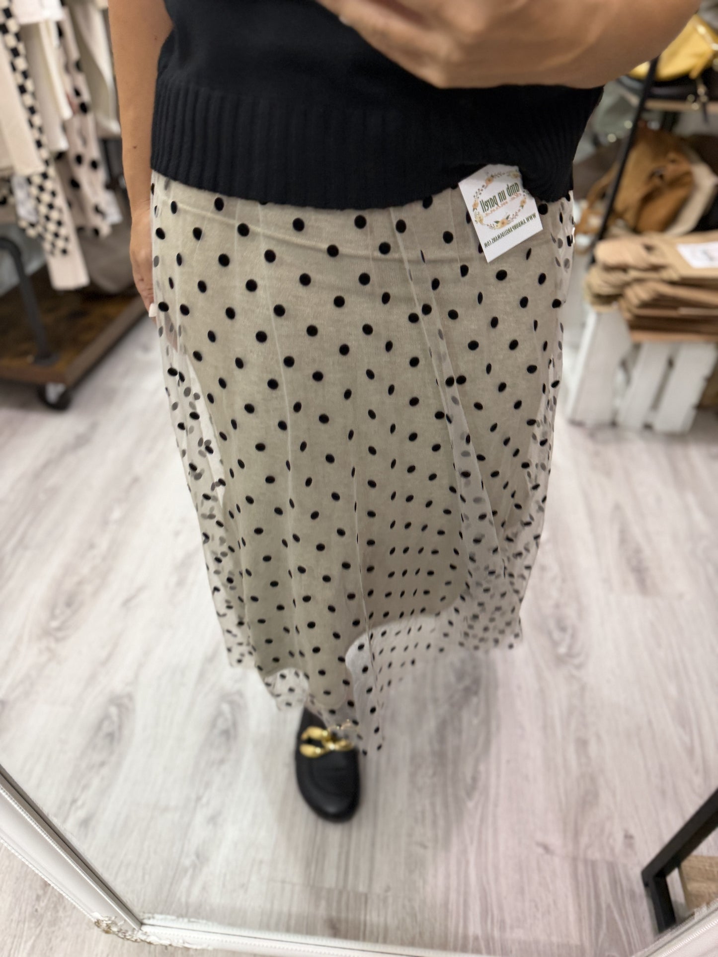 Falda Topos punto y tul taupe