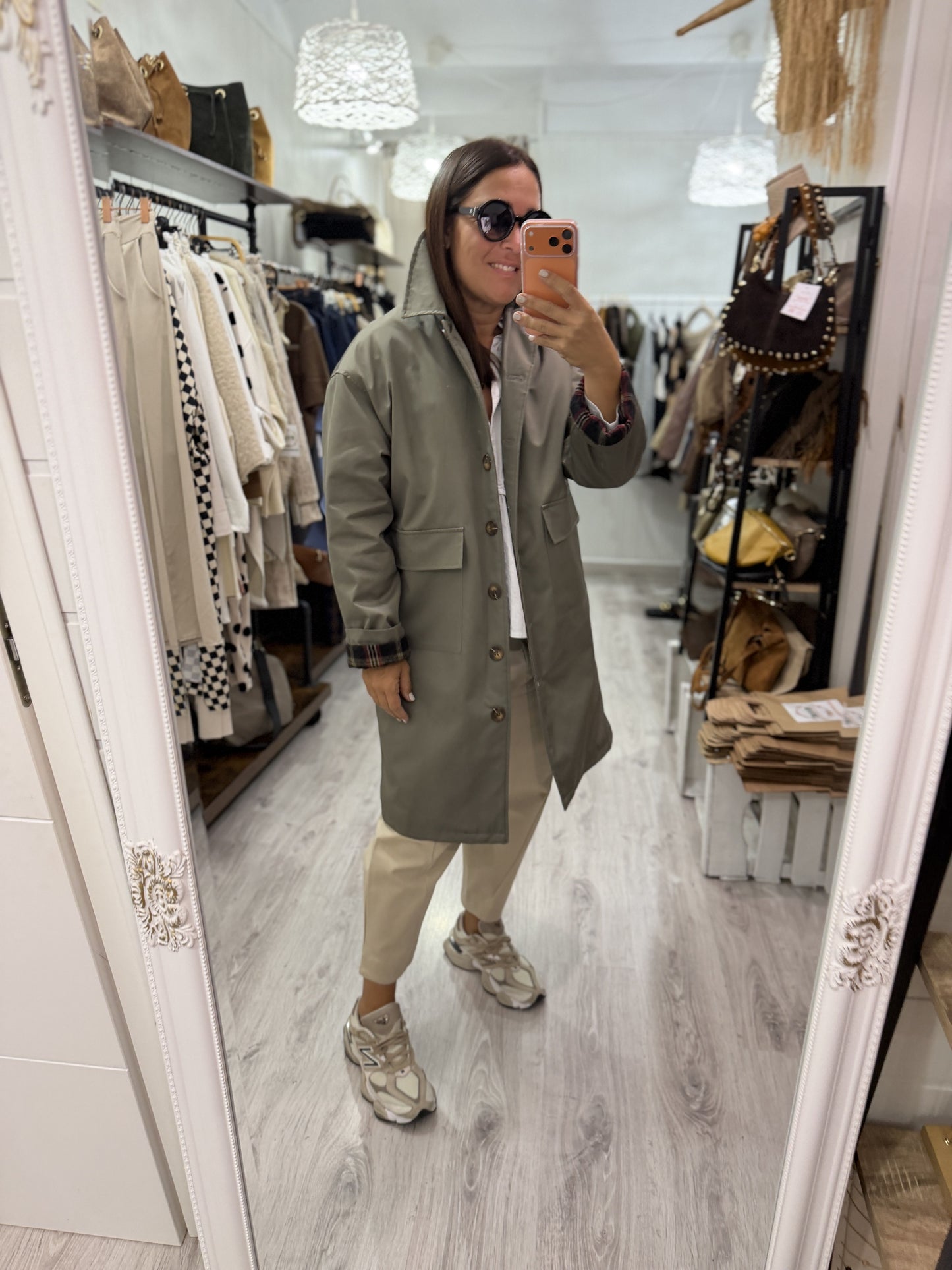 Gabardina British interior acolchado kaki