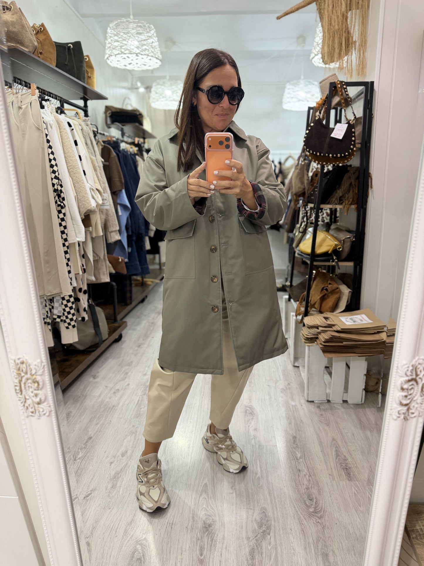 Gabardina British interior acolchado kaki