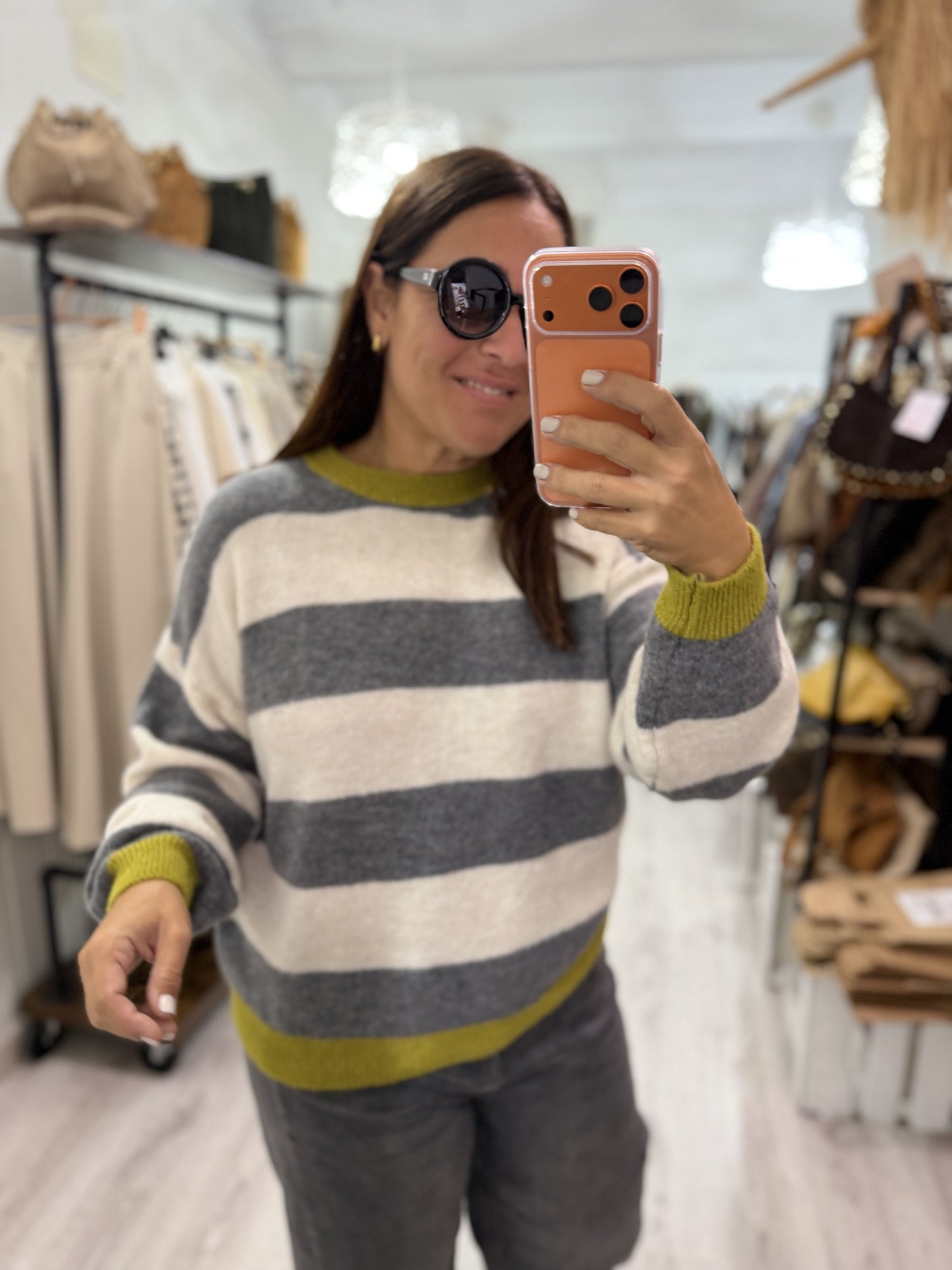 Jersei Anka rayas gris y pistacho