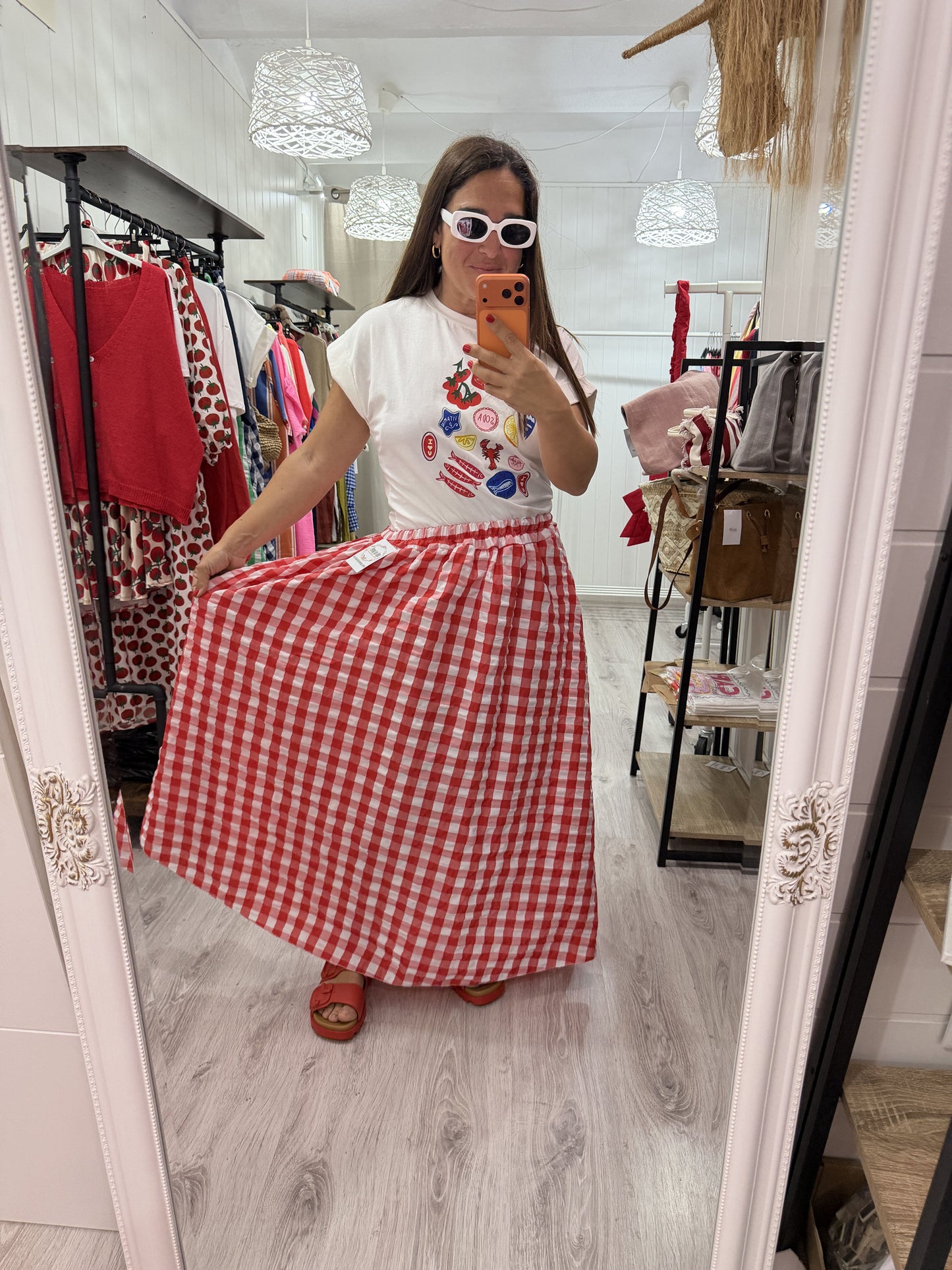 Falda Grand Vichy rojo