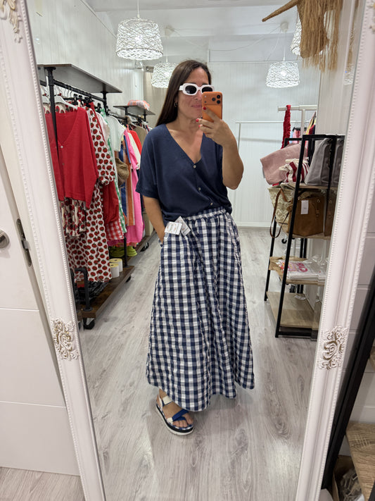 Falda Grand Vichy marino