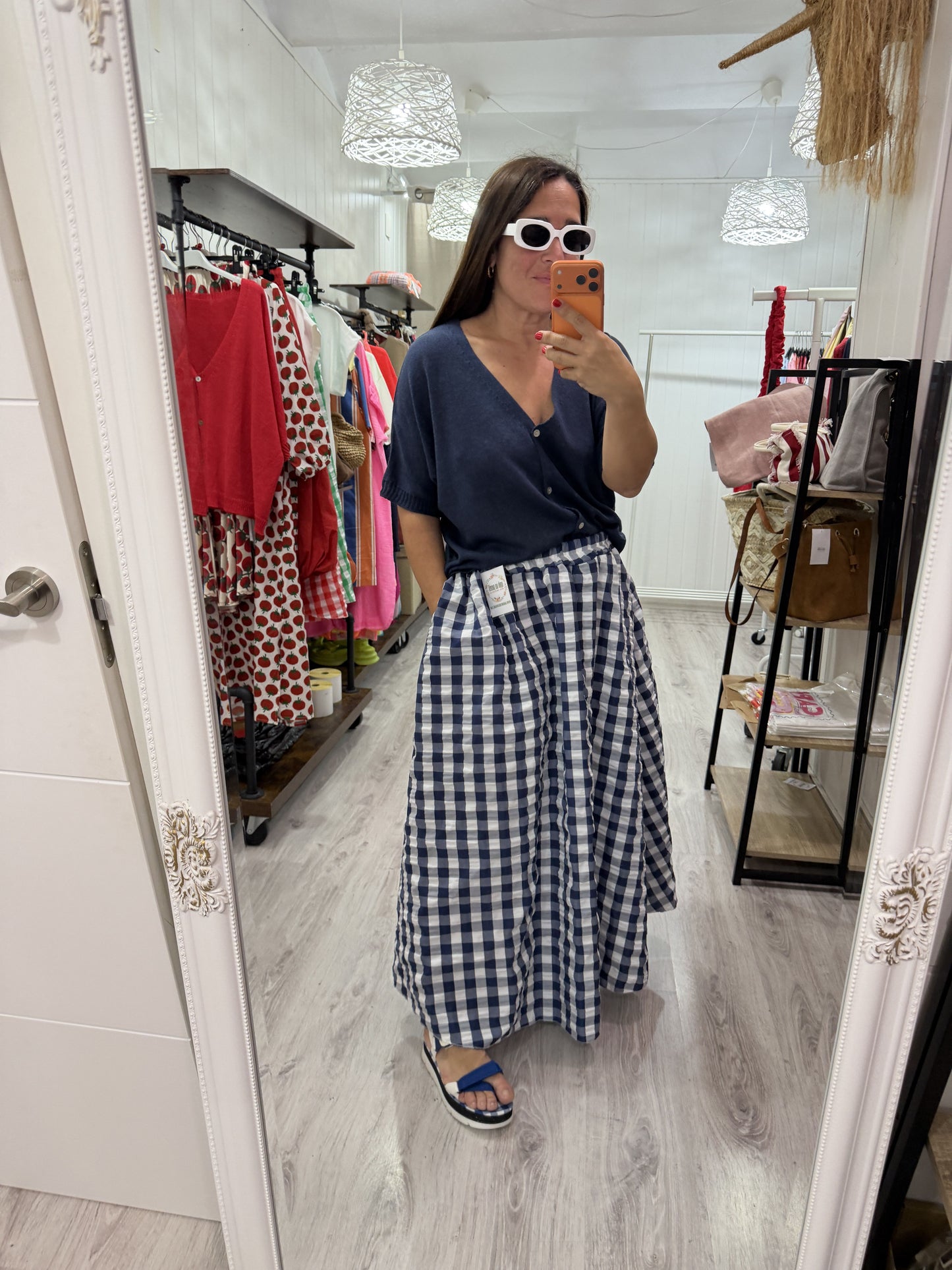 Falda Grand Vichy marino