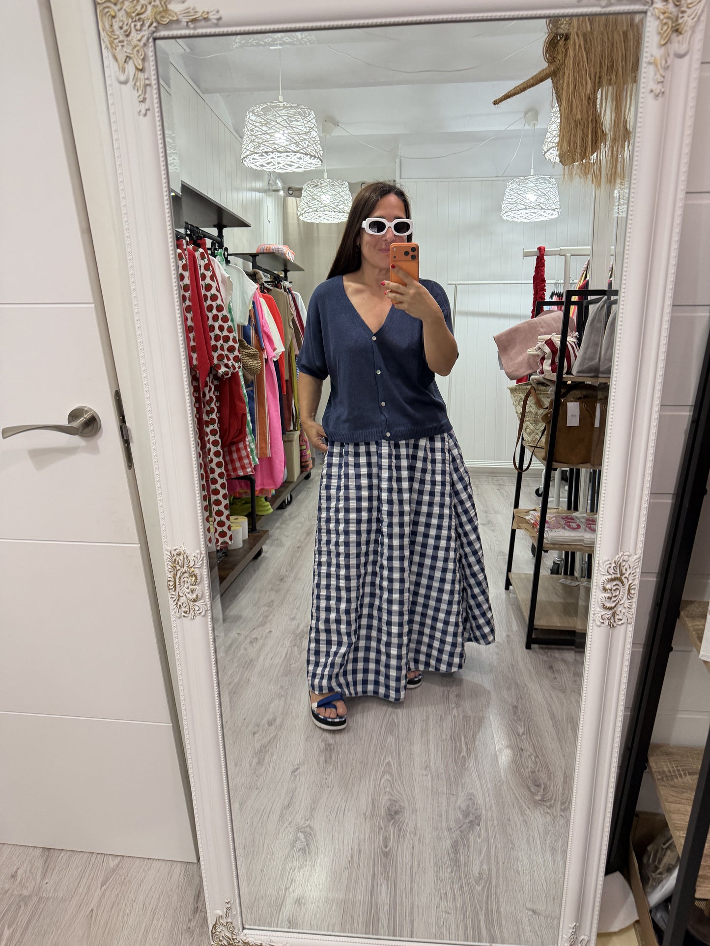 Falda Grand Vichy marino