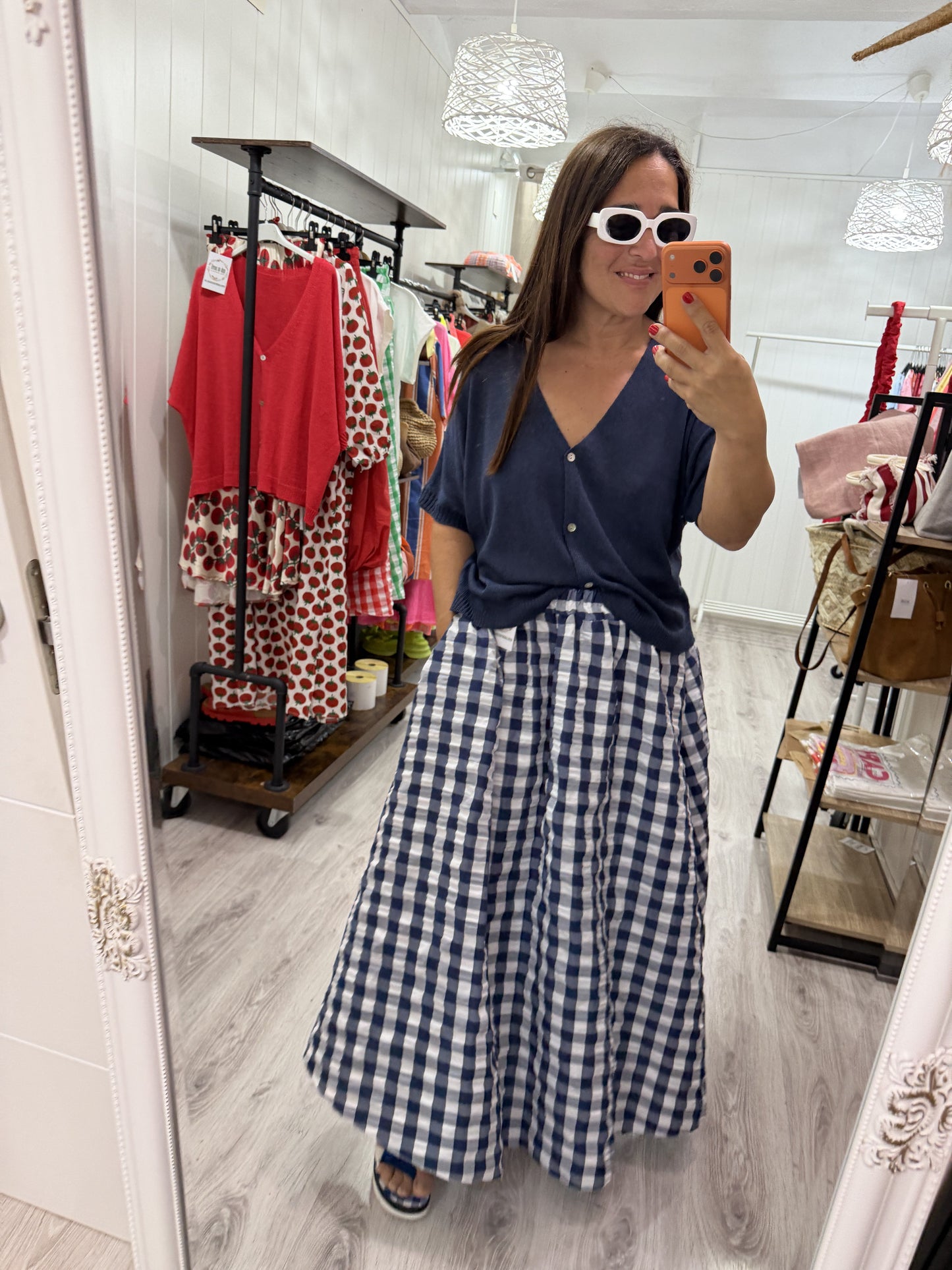 Falda Grand Vichy marino