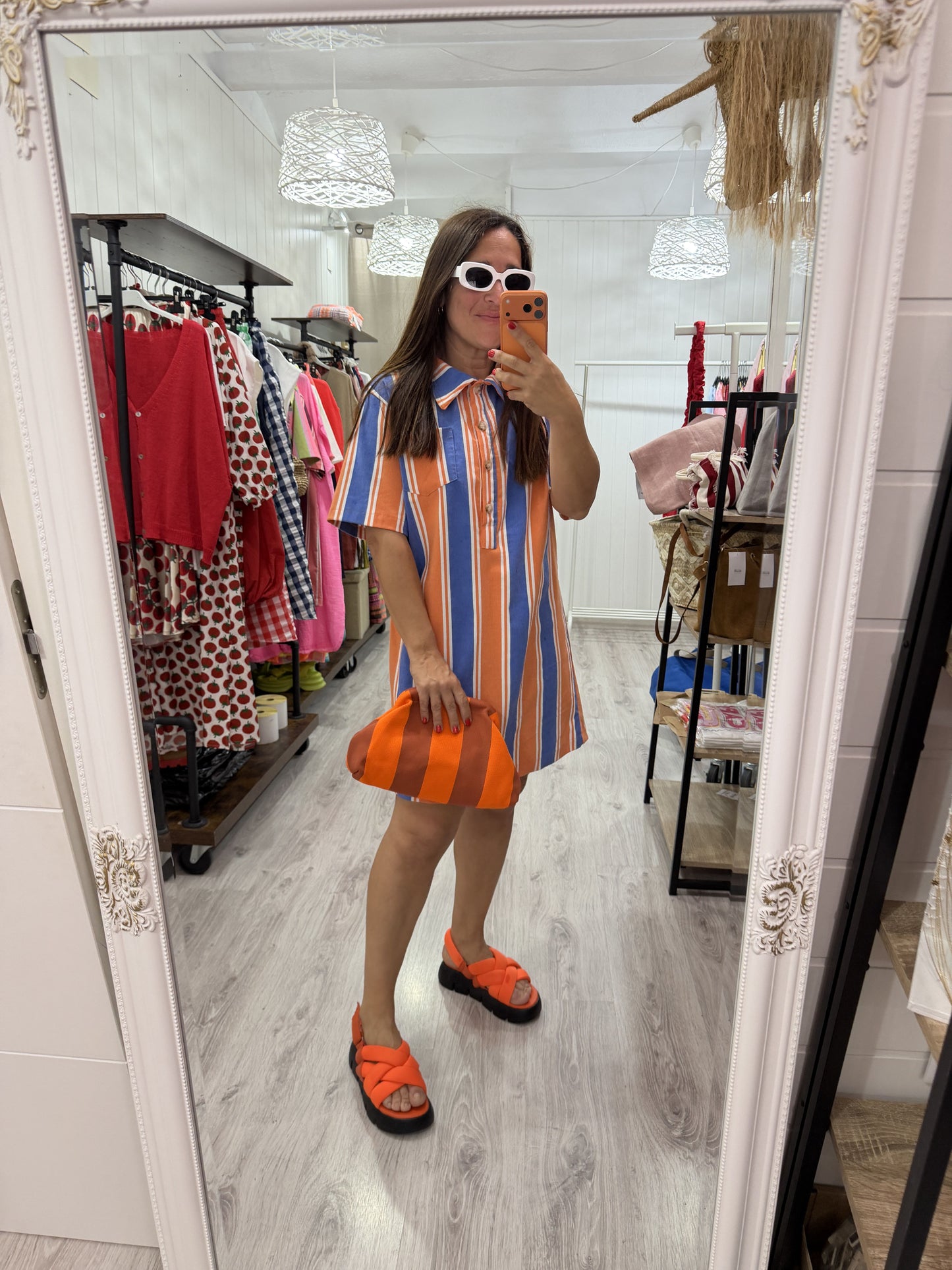 Vestido Lisboa naranja y azul