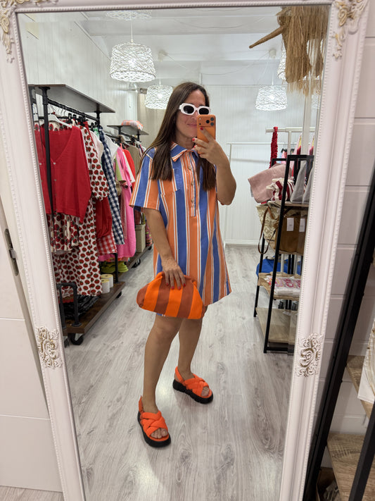 Bolso mano y bandolera Rayas naranja y teja