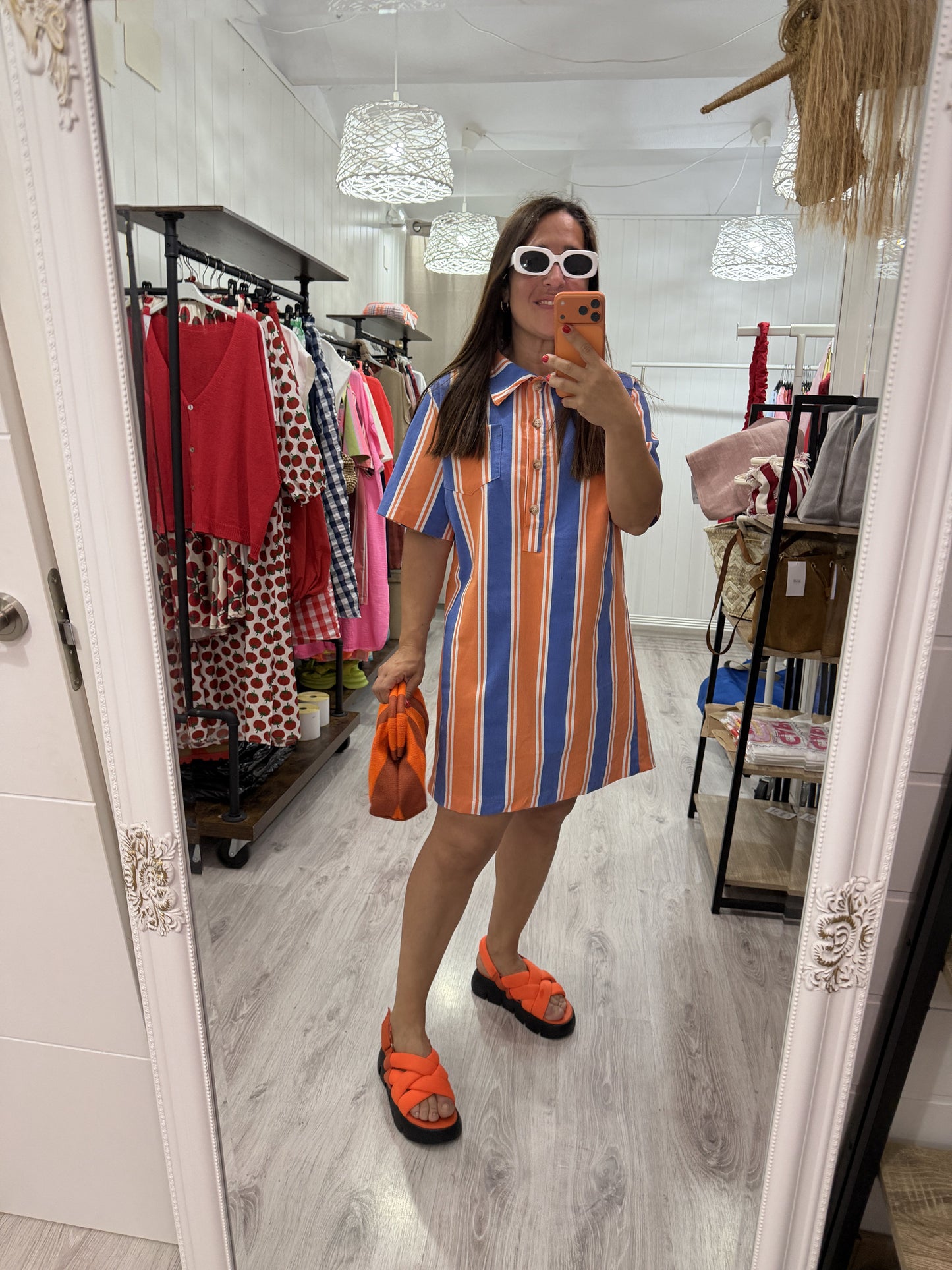 Vestido Lisboa naranja y azul