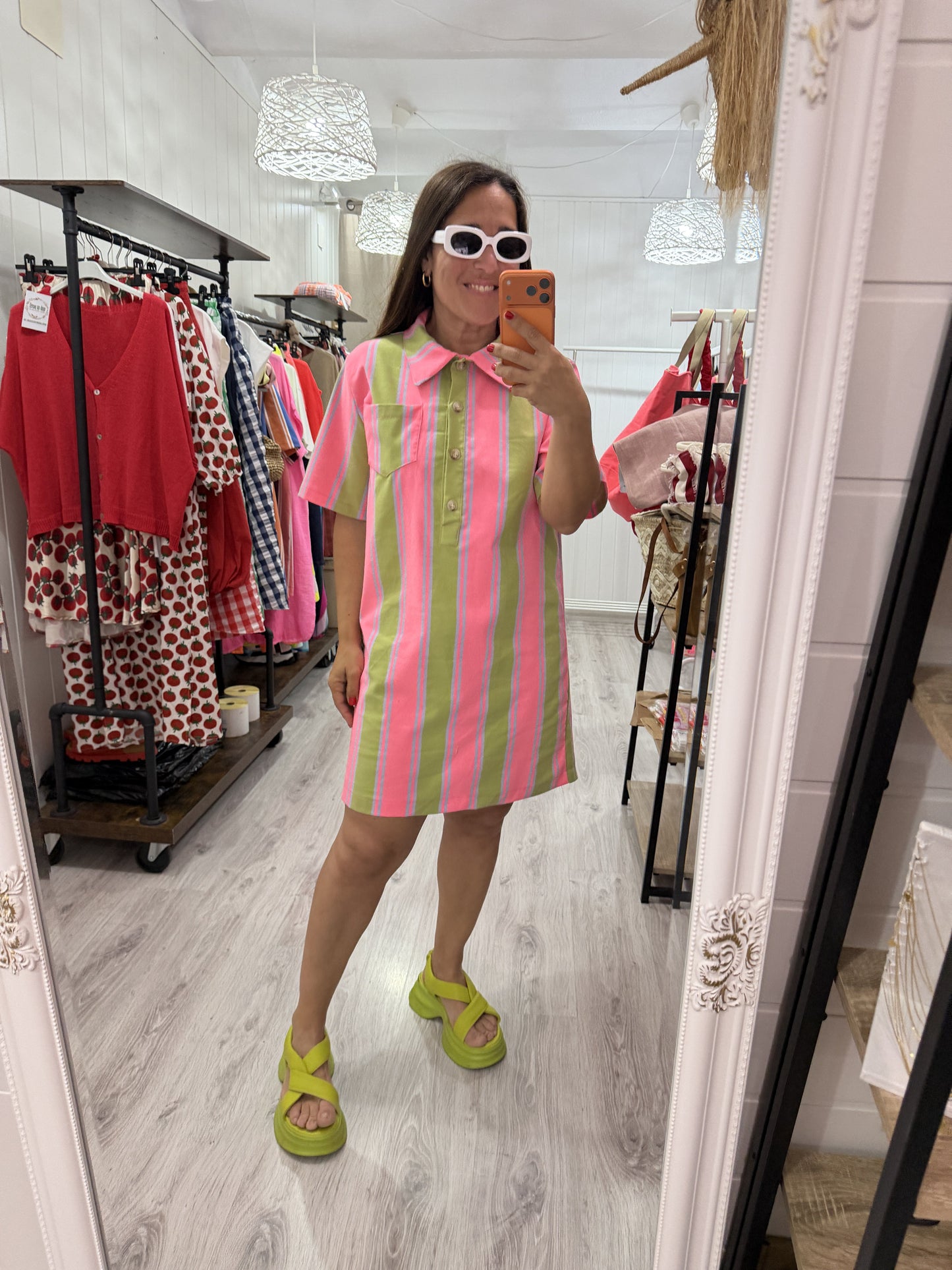 Vestido Lisboa fucsia y pistacho