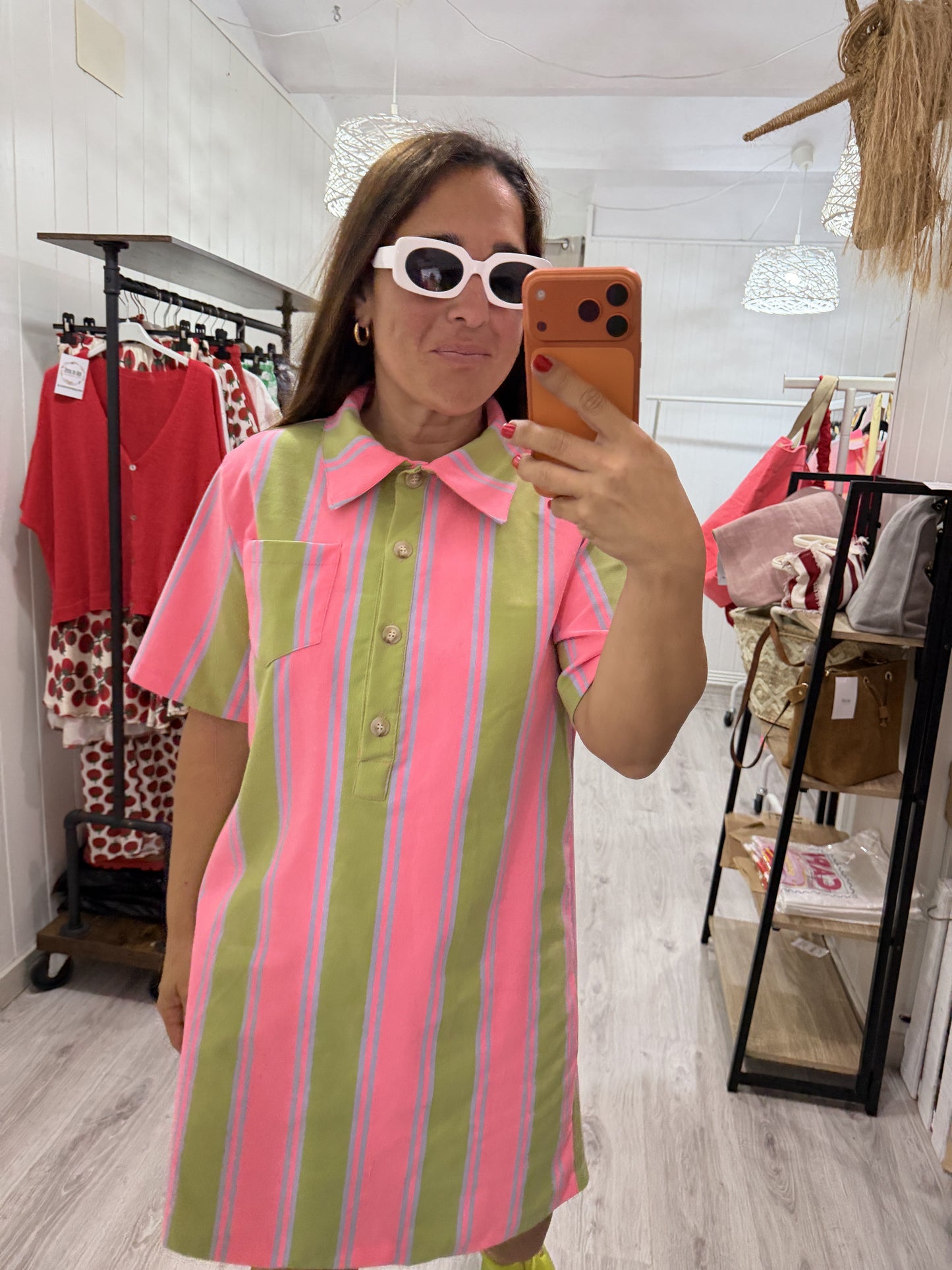 Vestido Lisboa fucsia y pistacho