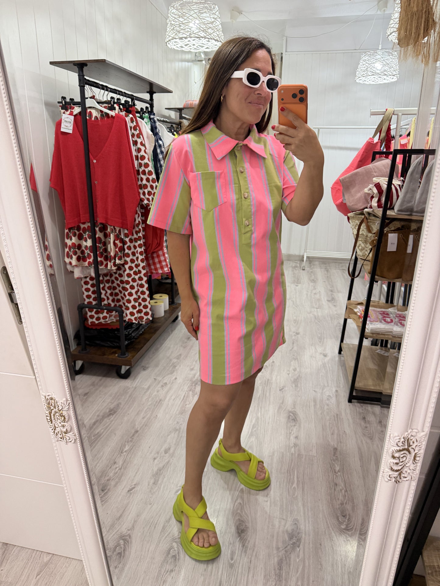 Vestido Lisboa fucsia y pistacho