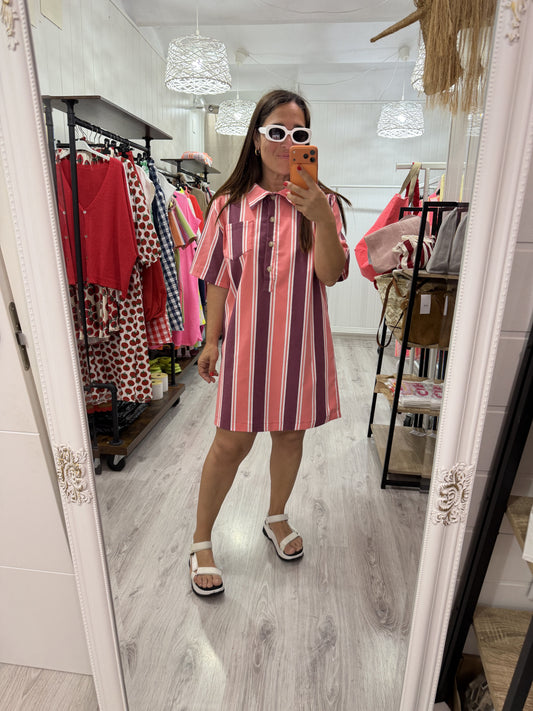 Vestido Lisboa salmón y burdeos