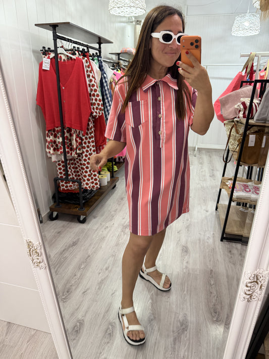 Vestido Lisboa salmón y burdeos