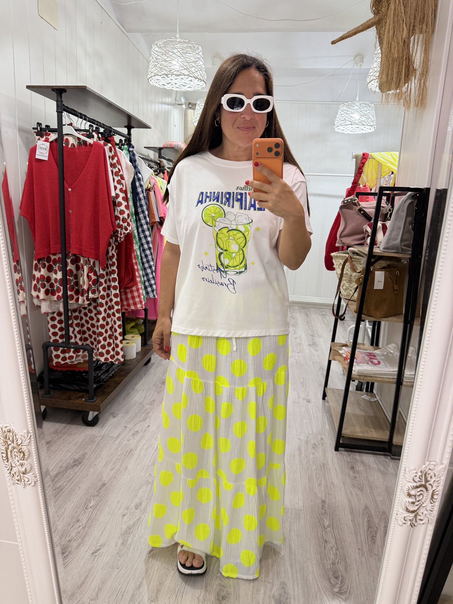 Falda topos amarillo fluor
