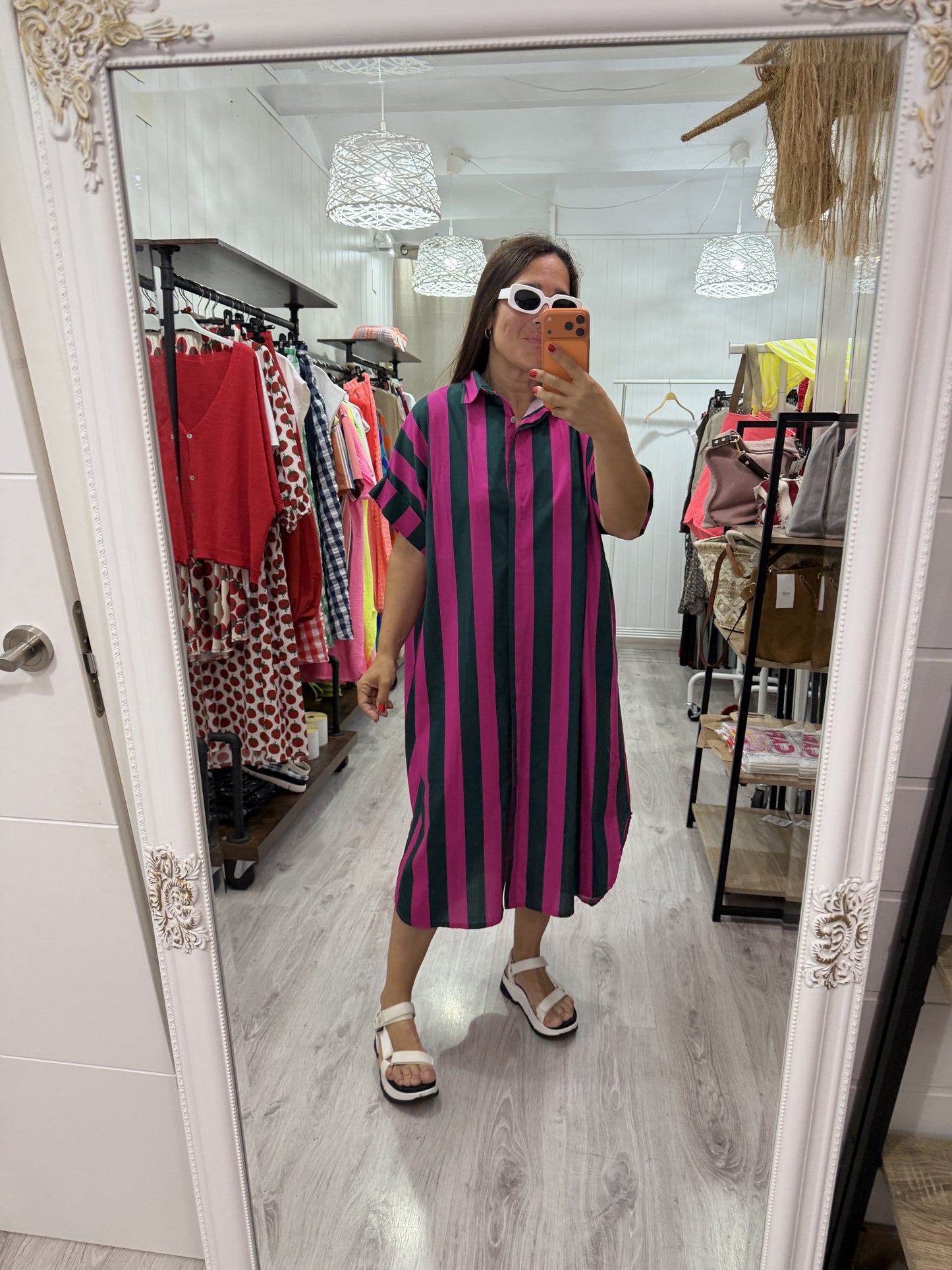 Kaftán oversize Positano fucsia y verde