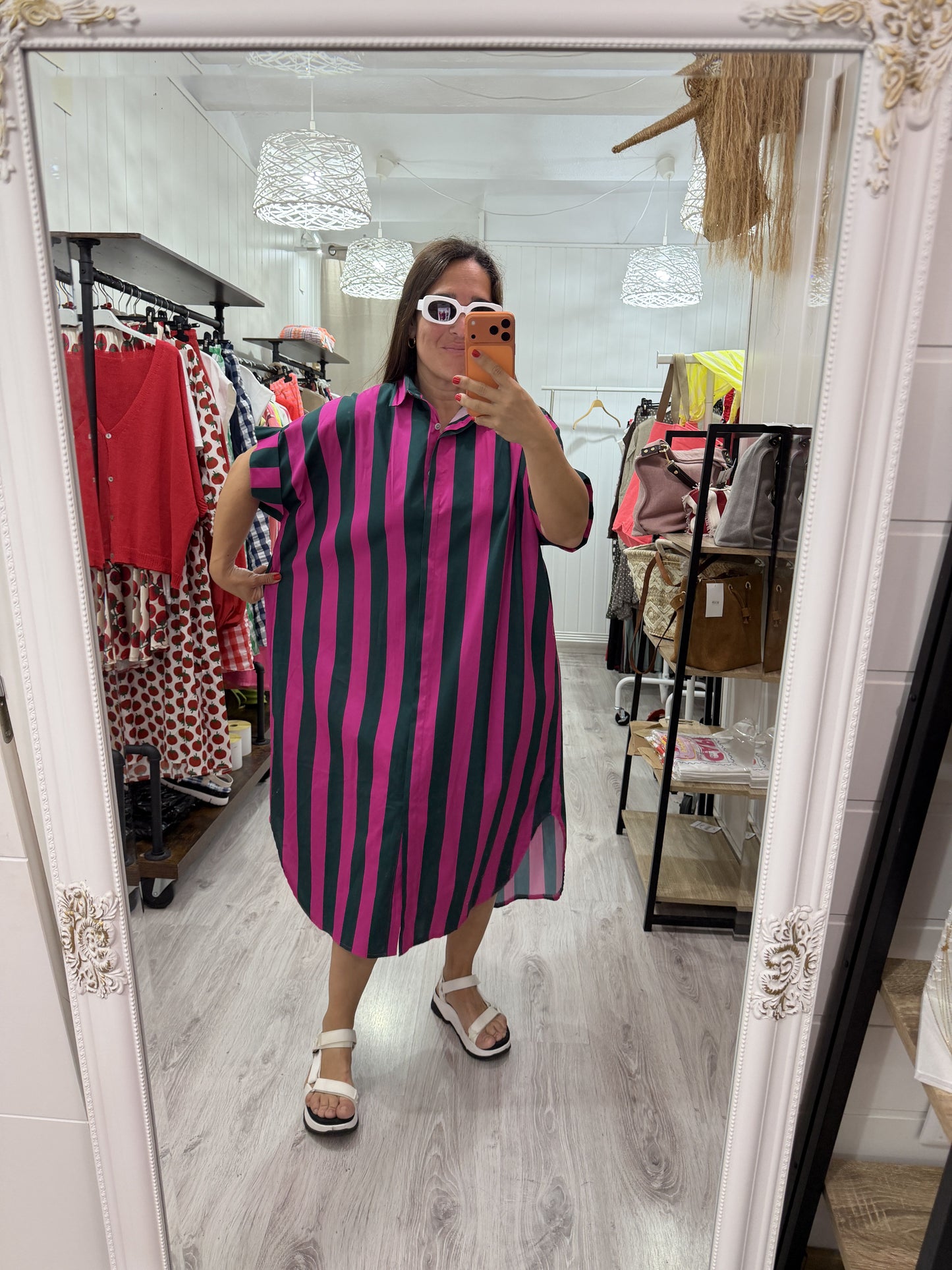 Kaftán oversize Positano fucsia y verde