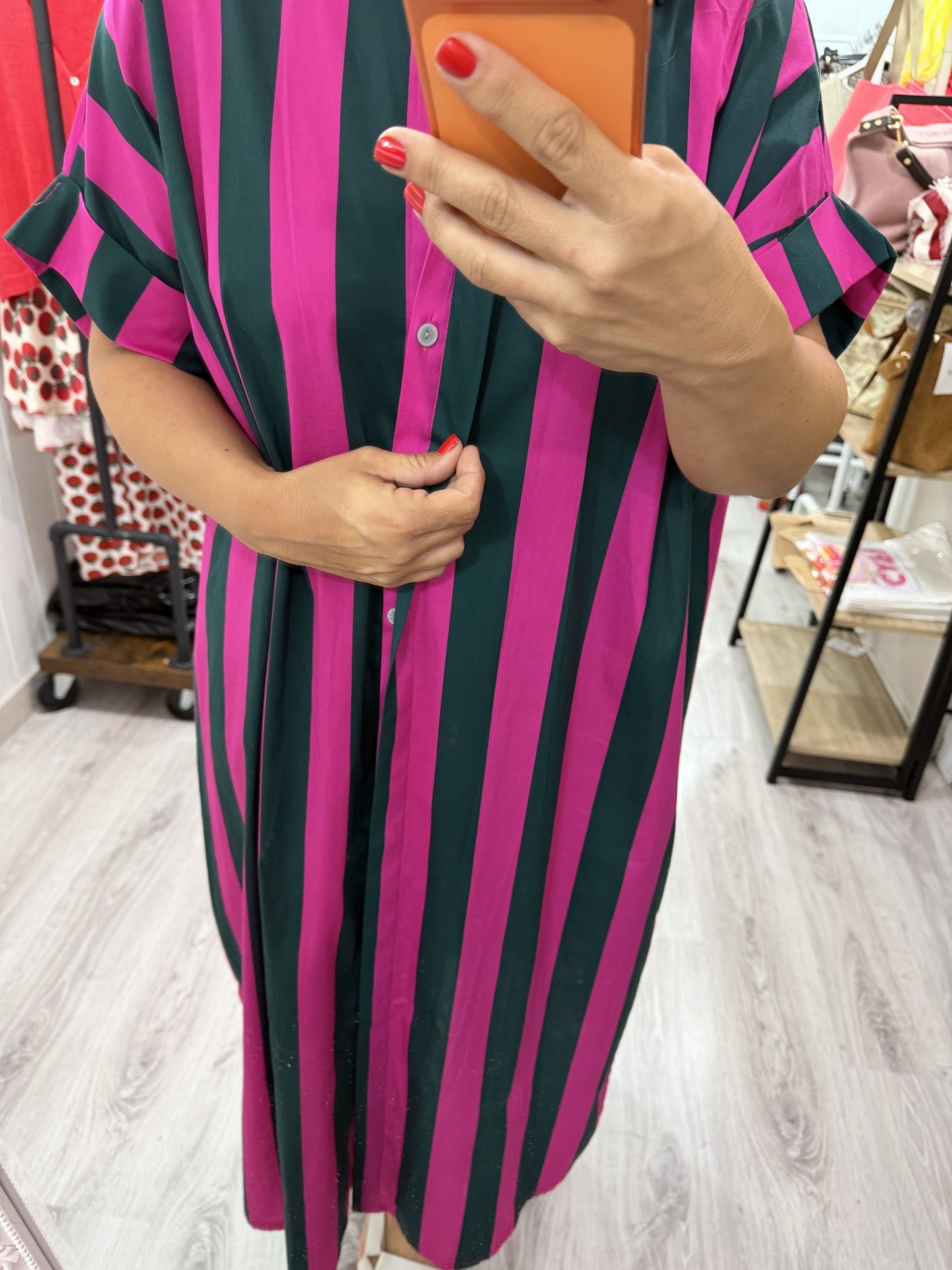 Kaftán oversize Positano fucsia y verde