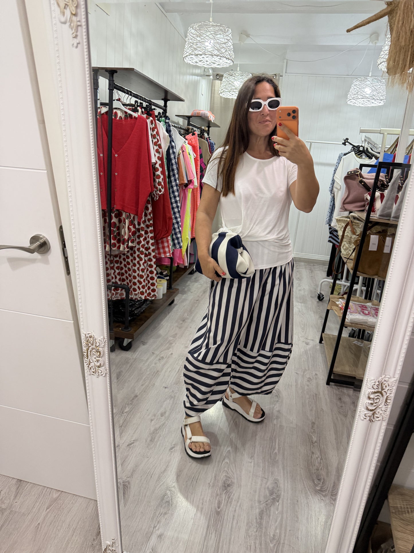 Pantalón Corfú rayas marino y blanco