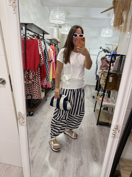 Bolso mano y bandolera Rayas marino y blanco