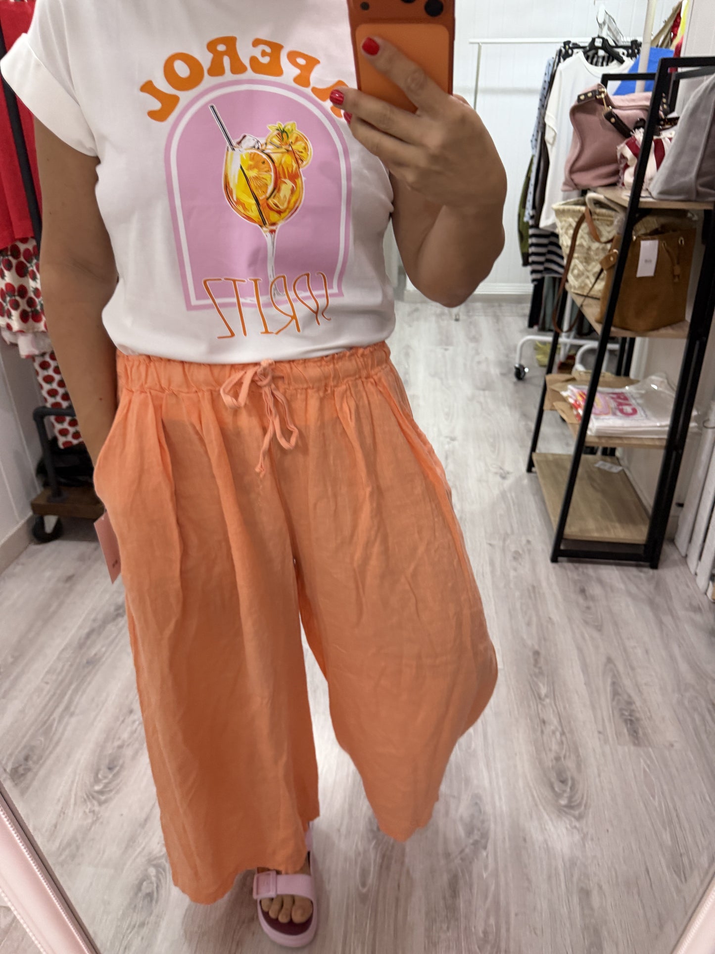 Pantalón Lino Culotte salmón